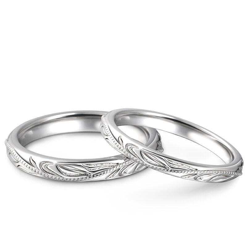 Jeulia "Always & Forever" Unique Leaf Carved Sterling Silver Couple Rings