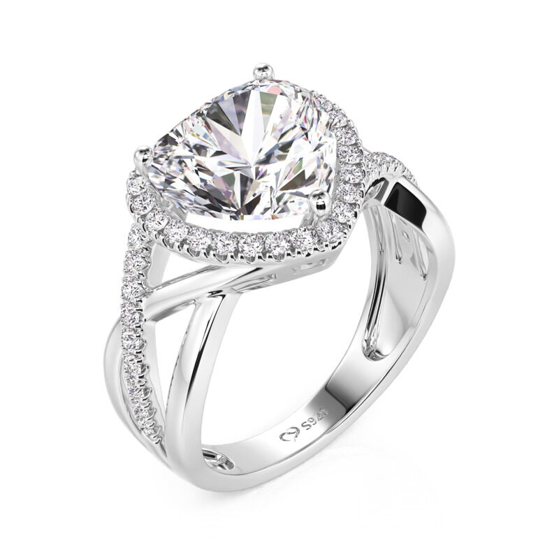 Jeulia Anillo de Compromiso Halo Corazón Trenzado de Plata de Ley