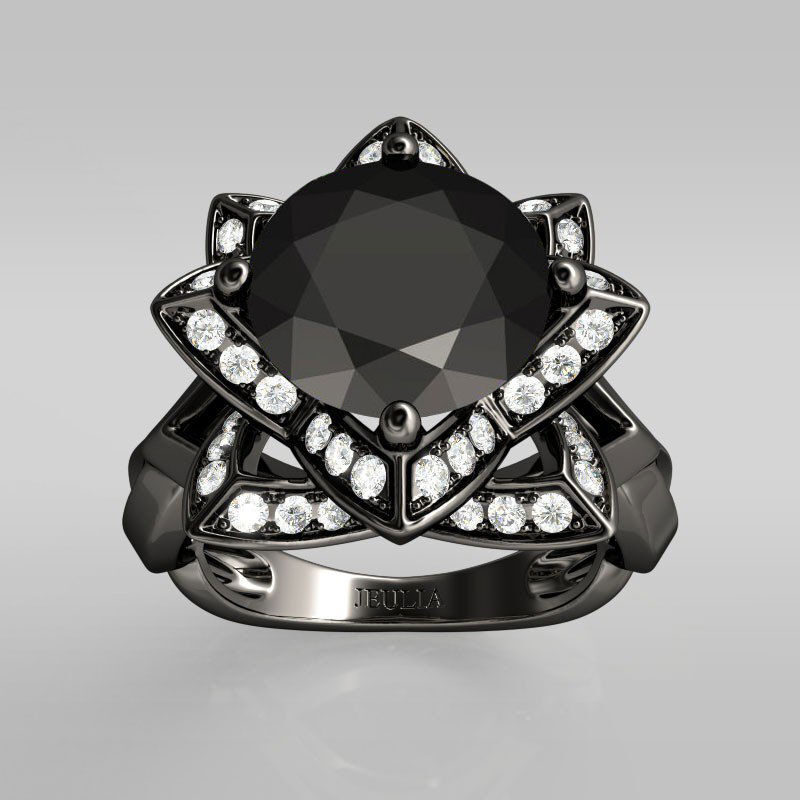 Jeulia Lotus Halo Round Cut Sterling Silver Ring Set