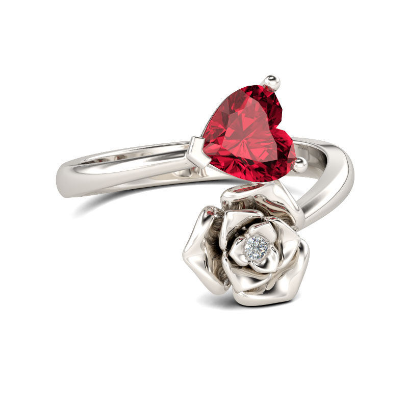 Jeulia Flower Design Heart Cut Sterling Silver Ring