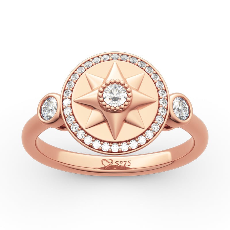 Jeulia "Compass Monogram" Round Cut Sterling Silver Ring