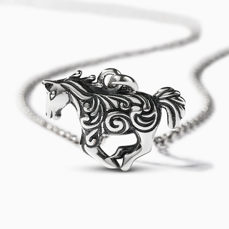 Jeulia "Galloping Horse" Sterling Silver Necklace