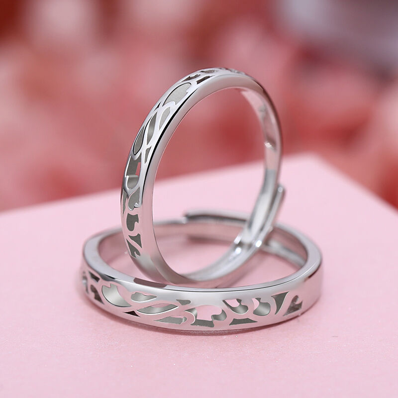 Jeulia "Endless Love" Vine Flower Design Adjustable Sterling Silver Couple Rings