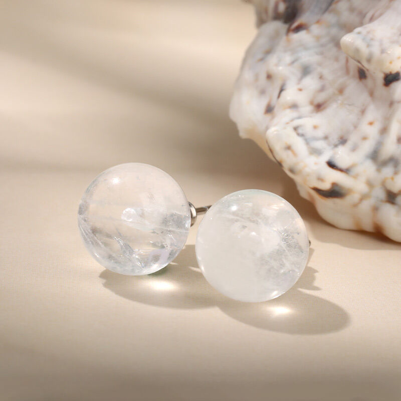 Jeulia "Universal Consciousness" Round Natural Clear Quartz Stud Earrings