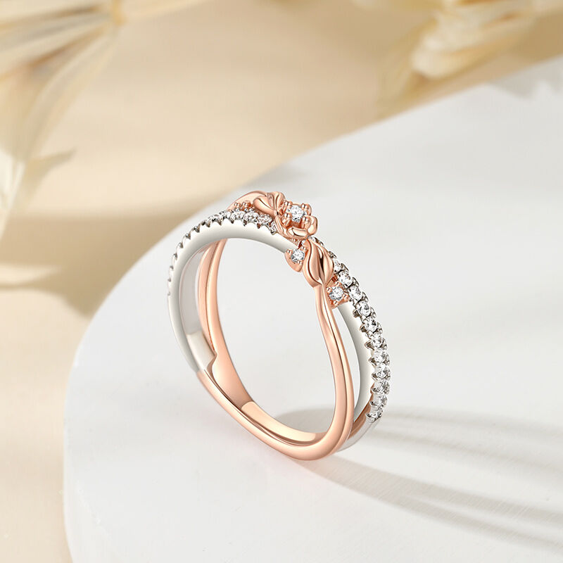 Jeulia Rose Gold Two Tone Engagement Ring - Round Cut Bridal Set With Jewelry Box (Size 8)