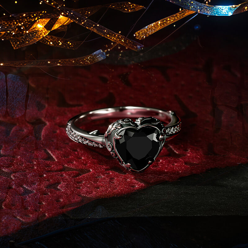 Jeulia Aged Finish Black Heart Twist Ring Sterling Silver