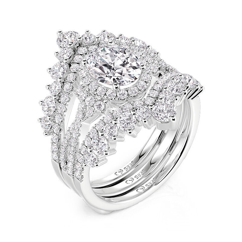 Jeulia Ensemble de Bague de Mariage Ovale Halo Tordu avec Enhanceur en V