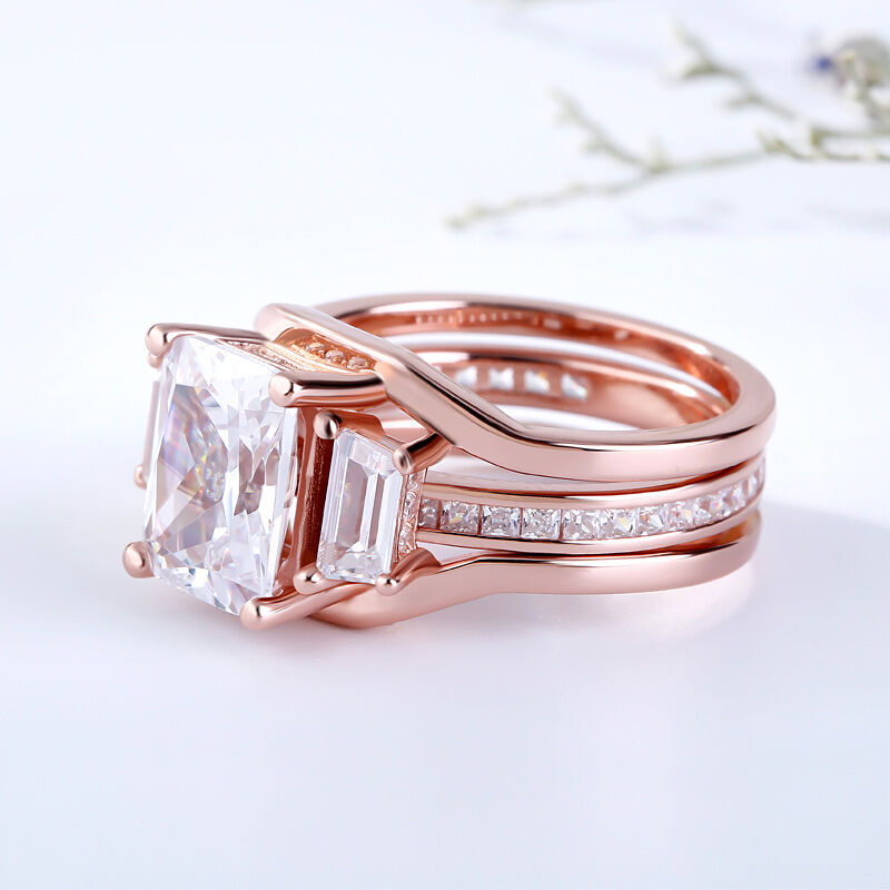 Jeulia Interchangeable Rose Gold Tone Radiant Cut Sterling Silver Ring Set