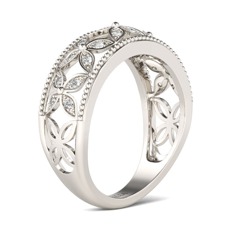 Jeulia Floral Design Round Cut Sterling Silver Women's Band