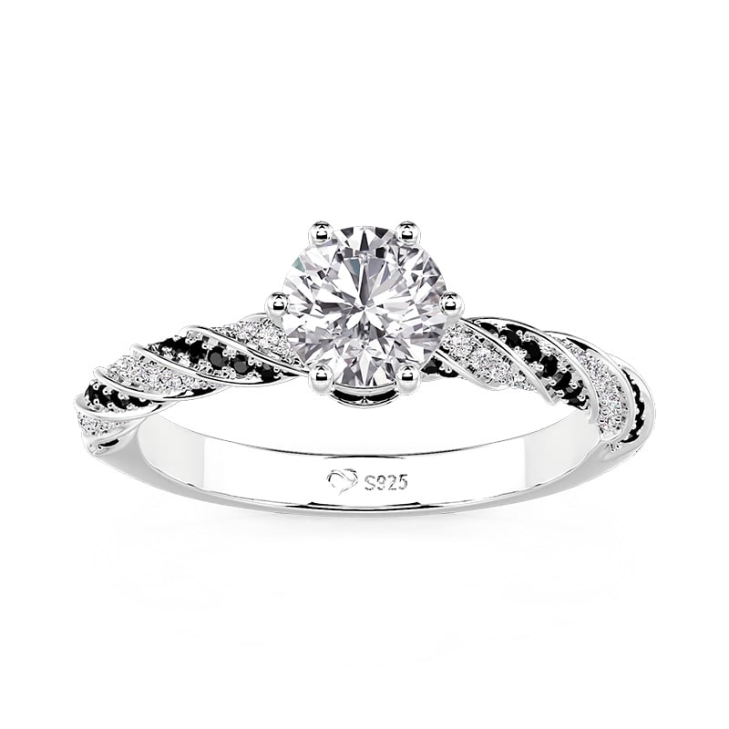 Jeulia Twisted Black and White Round Solitaire Engagement Ring