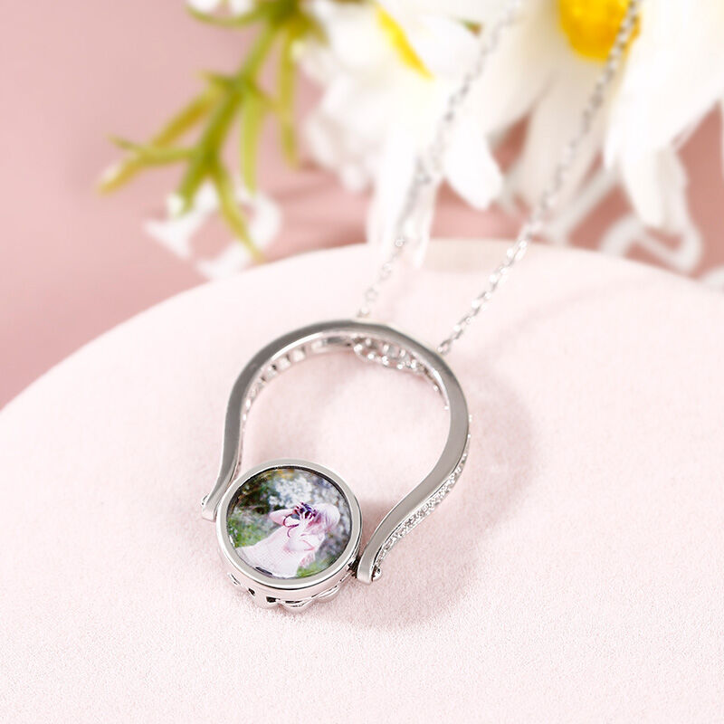 Jeulia "Childish Power" Solros Sterling Silver Personlig Fotoring (Med En Gratis Kedja)