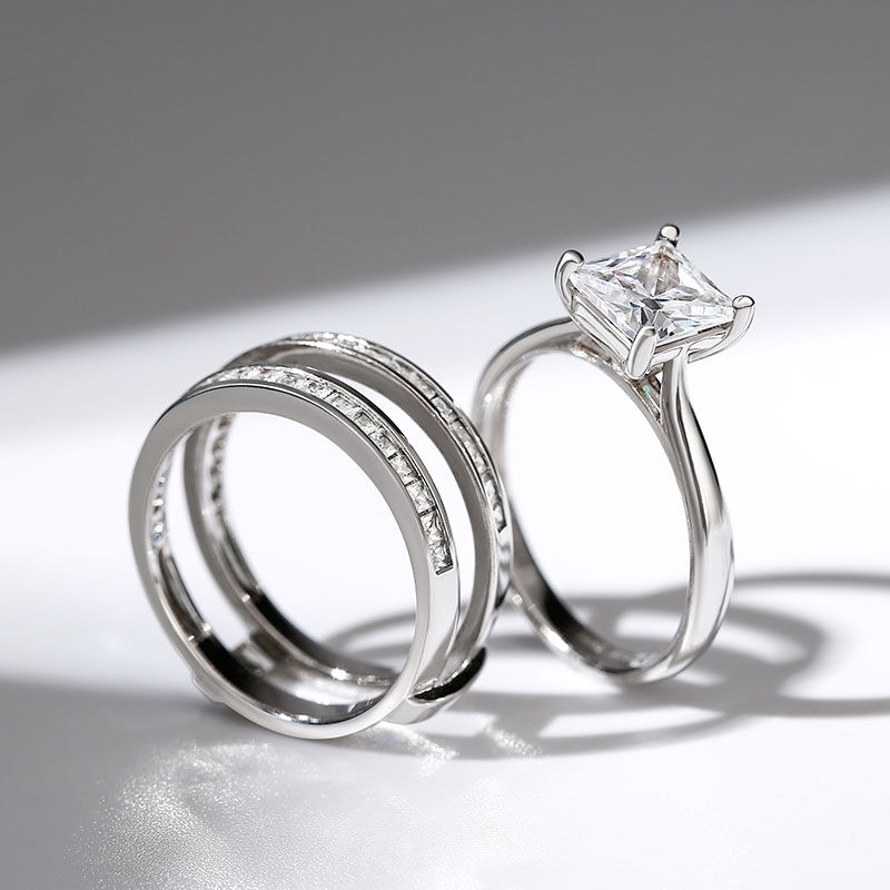 Jeulia Princess Cut Enhancer Sterling Silver Ring Set