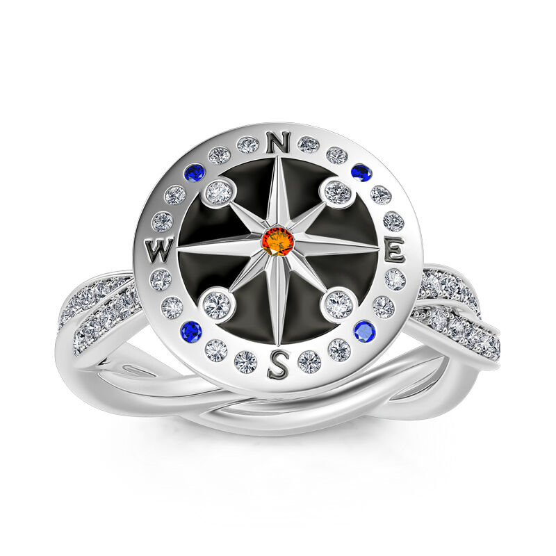 Jeulia "Lebensreise" Kompass Sterling Silber Rotierender Ring