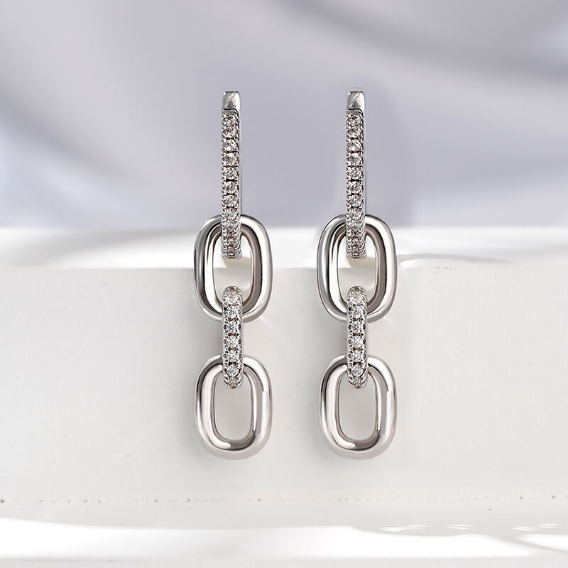 Jeulia Link Chain Sterling Silver Drop Earrings
