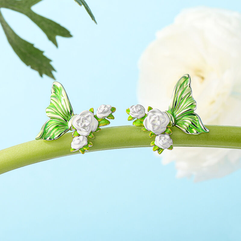 Jeulia "Poetic Spring" Butterfly & Flower Enamel Sterling Silver Earrings