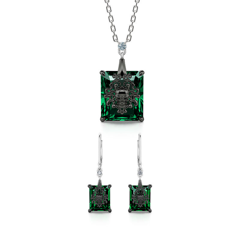 Jeulia "Phantom" Skull Emerald Cut Sterling Silver Jewelry Set