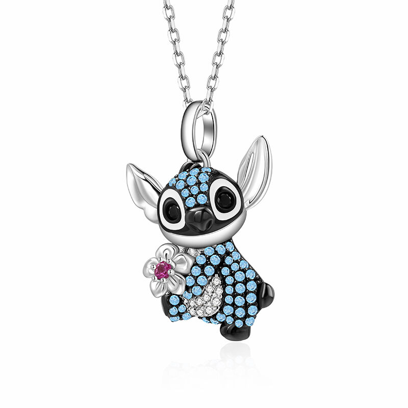 Jeulia “Little Monster” Cute Animal Flower Necklace Sterling Silver