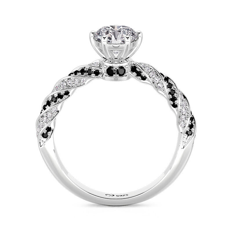 Jeulia Twisted Black and White Round Solitaire Engagement Ring