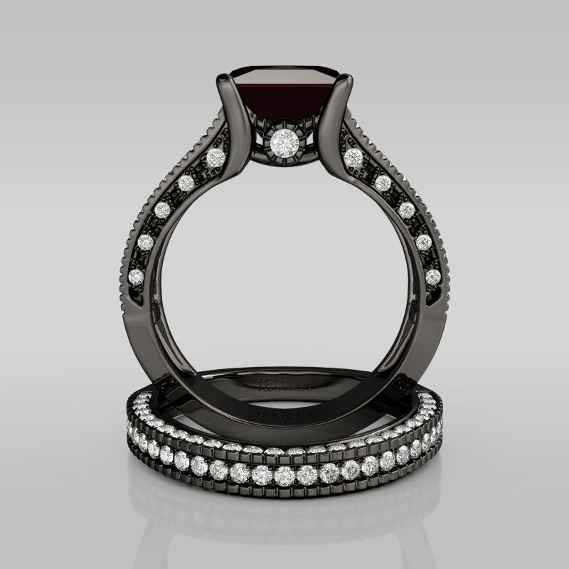 Jeulia Black Vintage Princess Cut Sterling Silver Ring Set