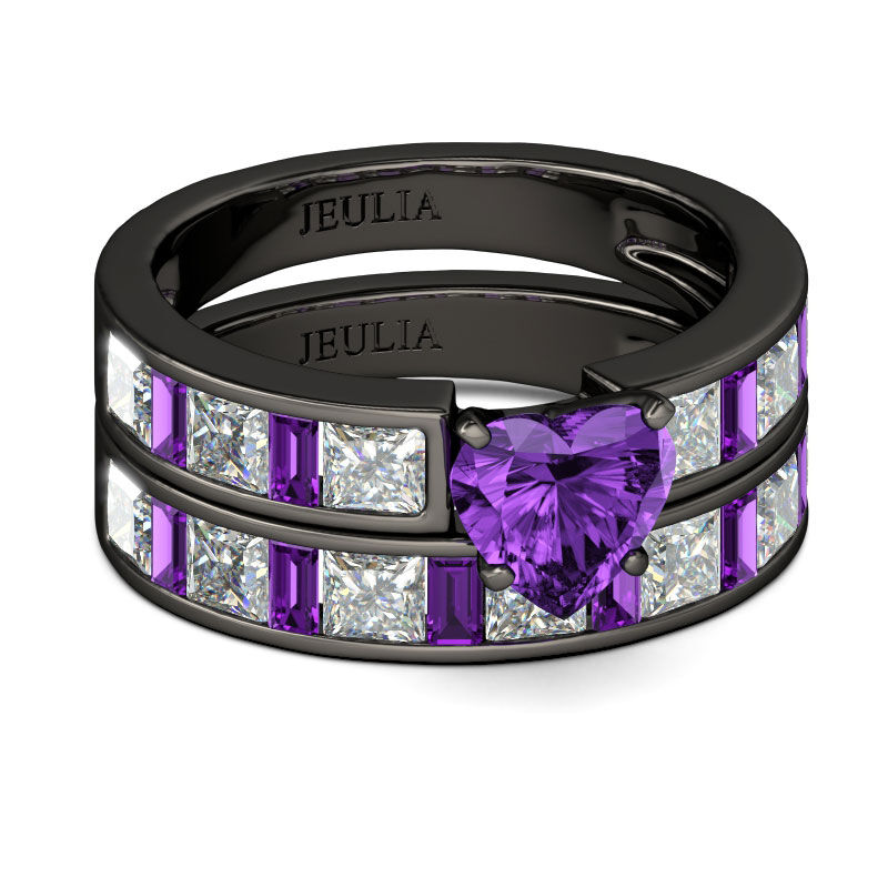 Jeulia Heart Cut Sterling Silver Ring Set