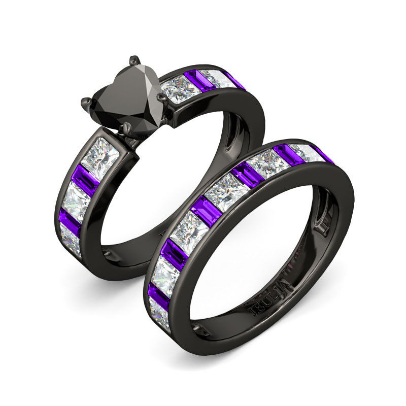 Conjunto De Anillos De Talla Cordiforme Con Tono Negro De Jeulia En Plata De Ley