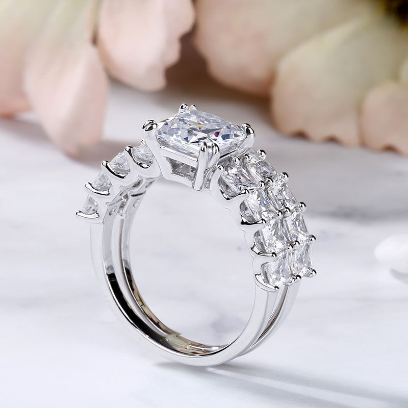 Jeulia Princess Cut Sterling Silver Ring Set