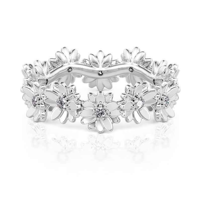 Jeulia Women's Daisy Petals Eternity Band Sterling Silver