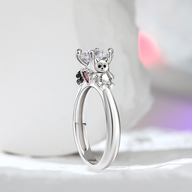 Jeulia Hug Me "Voodoo Doll Cats" Round Cut Sterling Silver Ring