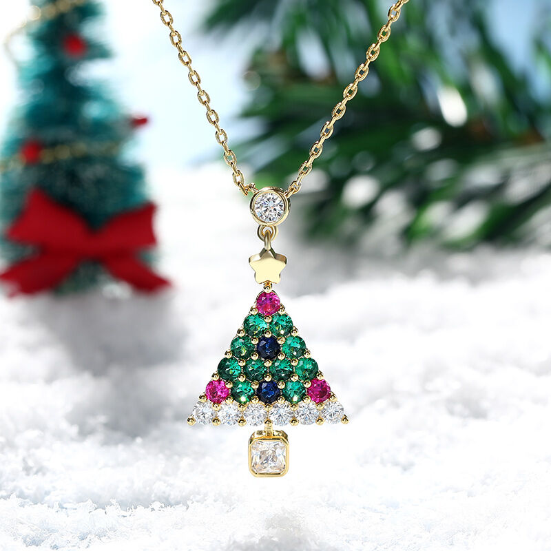 Jeulia "Christmas Tree" Round Cut Sterling Silver Necklace