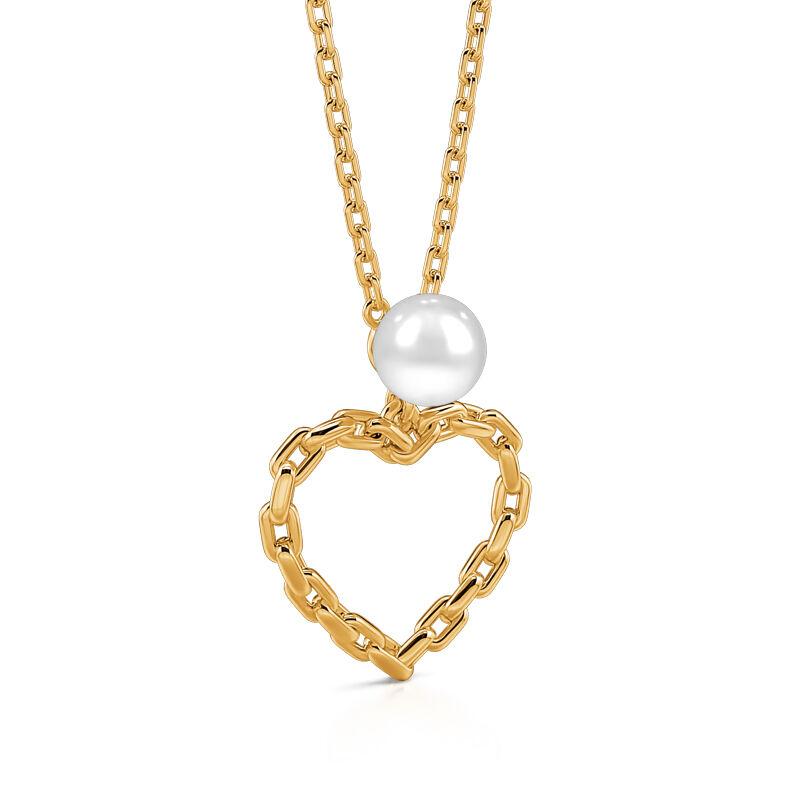 Jeulia "Sweet Chain Heart" Cultured Pearl Sterling Silver Necklace