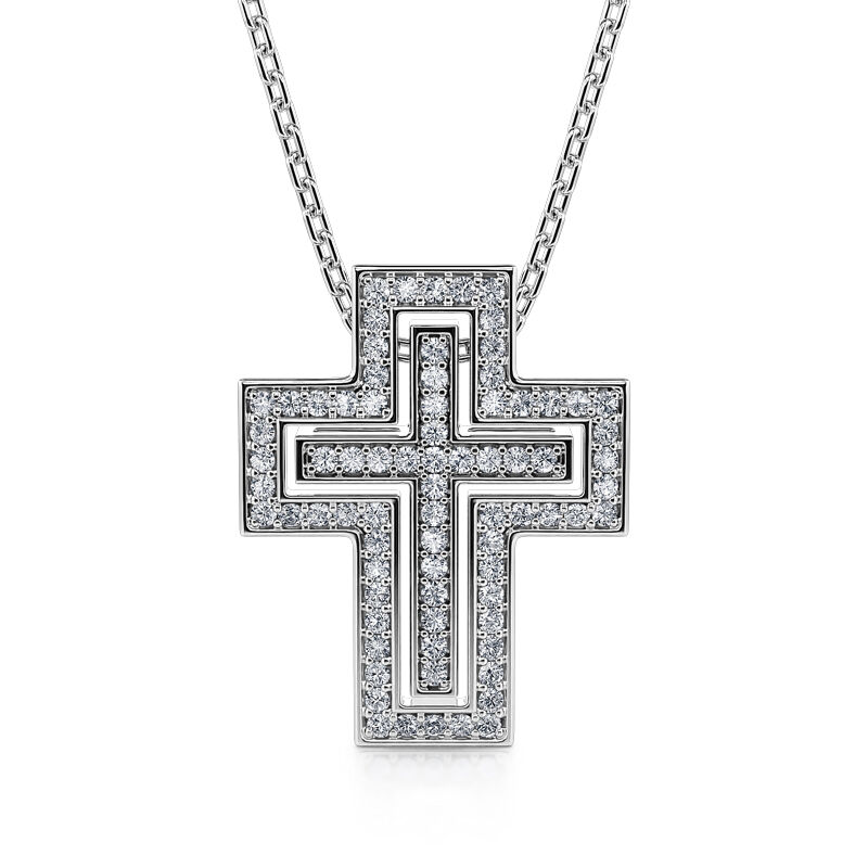 Jeulia "Devoted Faith" Two Splittable Nested Cross Sterling Silver Necklace