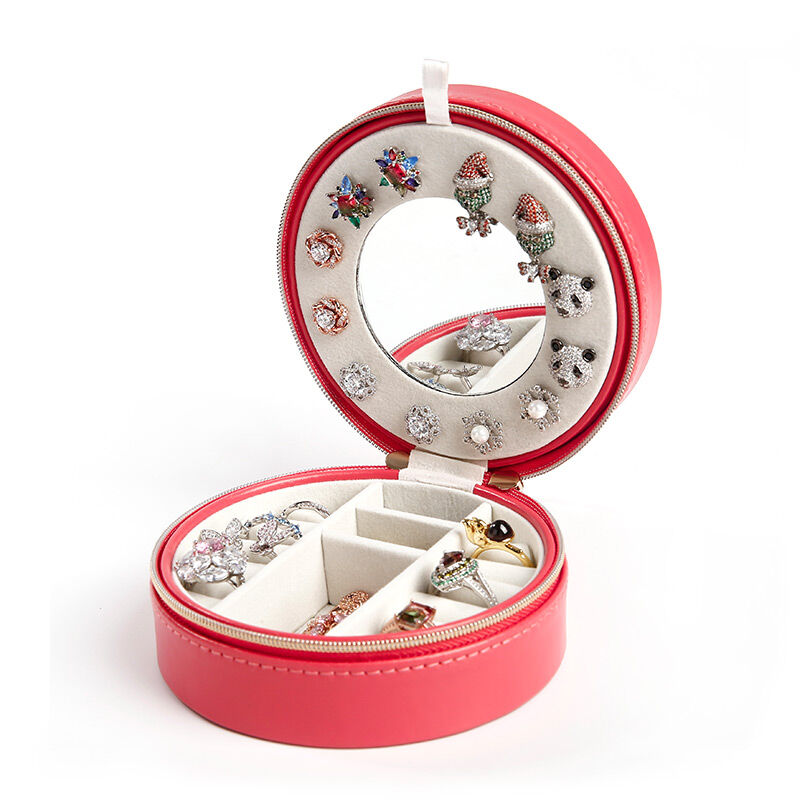 جوليا صندوق مجوهرات من البولي يوريثان دائري مزدوج الطبقة مع مرآة