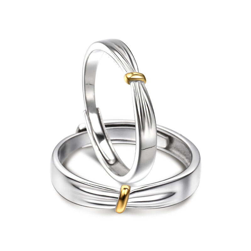 Jeulia "Lover Knot" två ton justerbar sterling silver par ringar