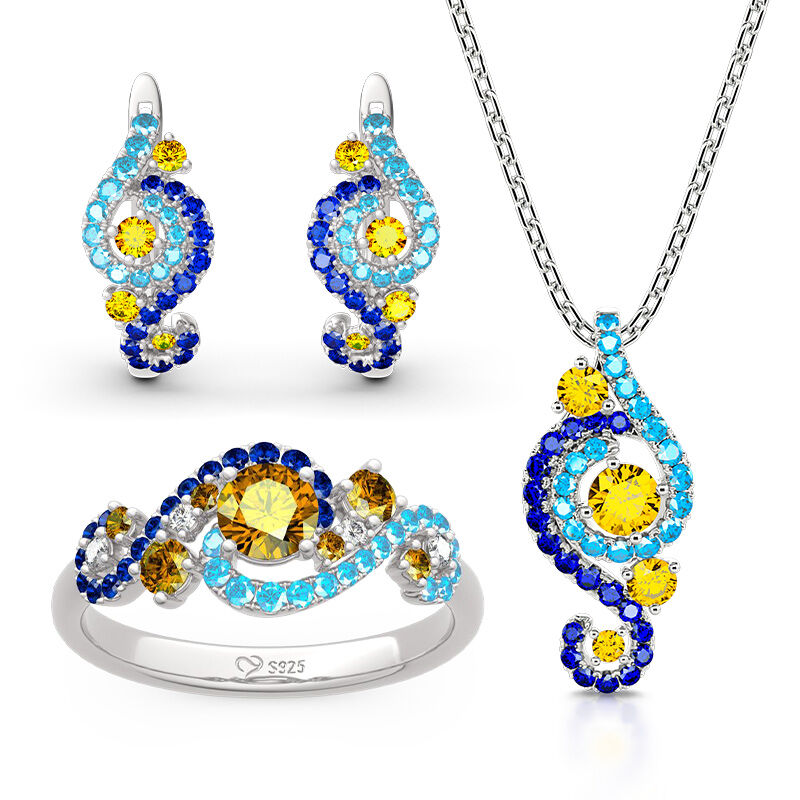Jeulia "The Starry Night" Round Cut Sterling Silver Jewelry Set