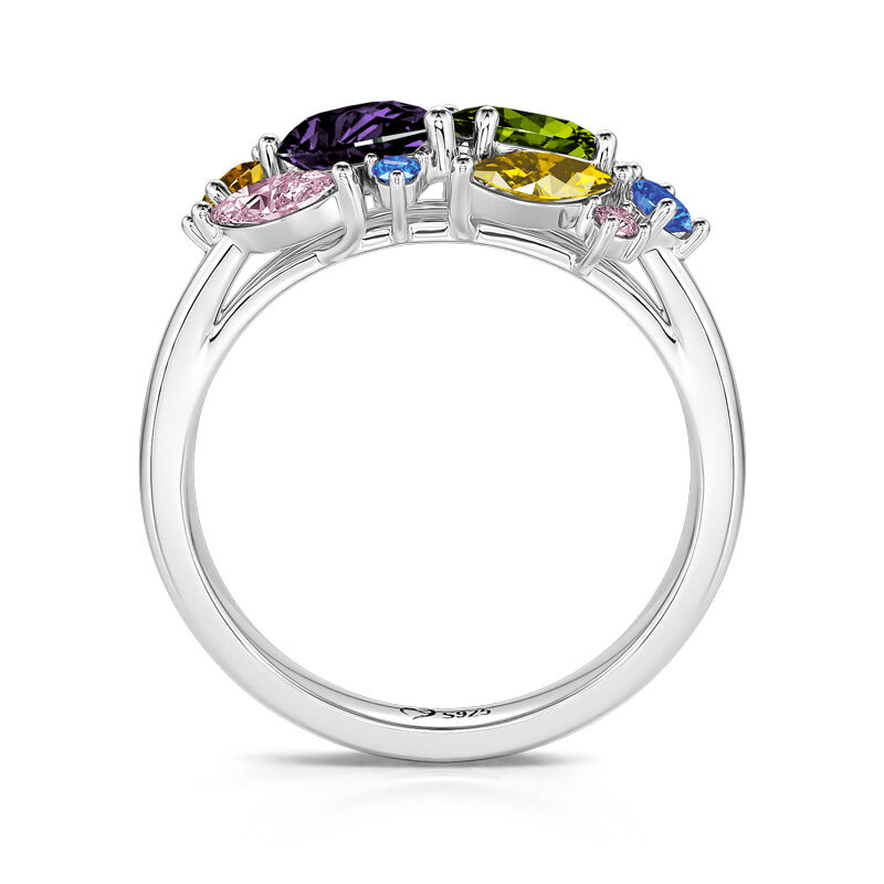 Jeulia "Gorgeous Soul" Multi-colored Stones Sterling Silver Cluster Ring