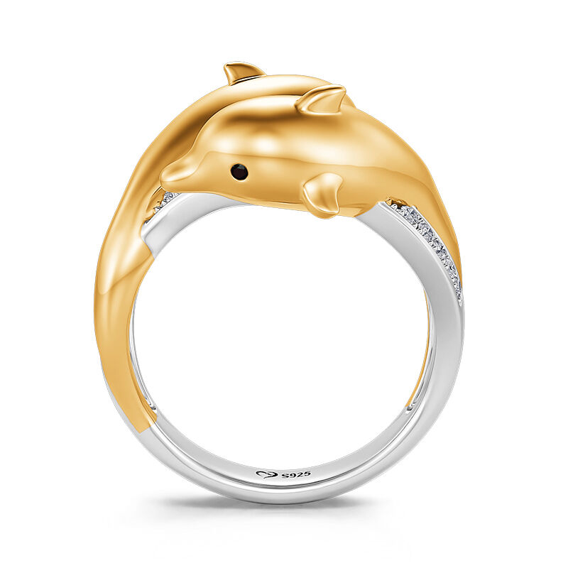 Jeulia "Golden Embrace" Two Dolphins Sterling Silver Ring
