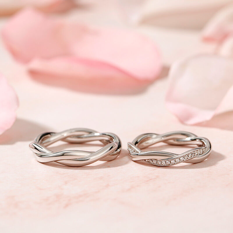 Jeulia Simple Custom Couple Ring Set with  Twist Design Sterling Silver