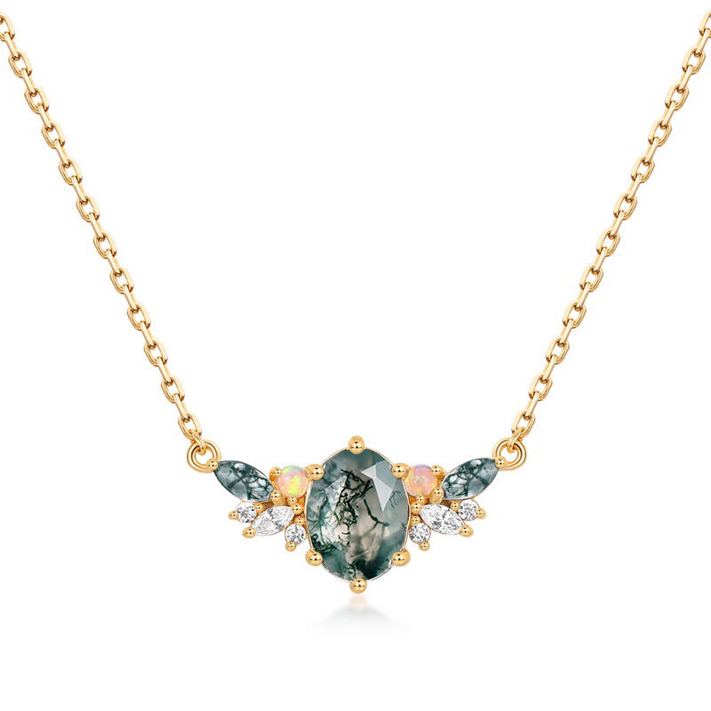 Jeulia Collier Vintage en Agate Mousse et Opale en Argent Sterling