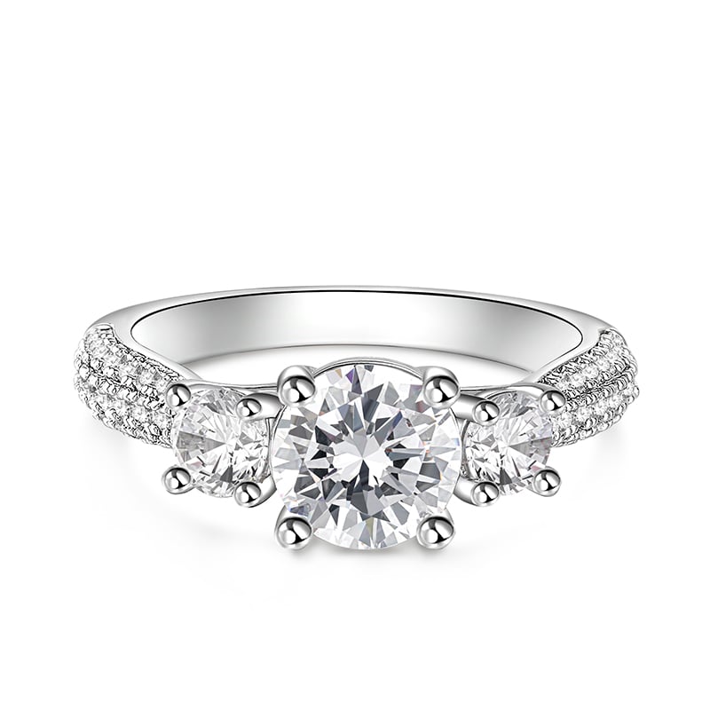 Jeulia Classic Three Stone Round Cut Engagement Ring