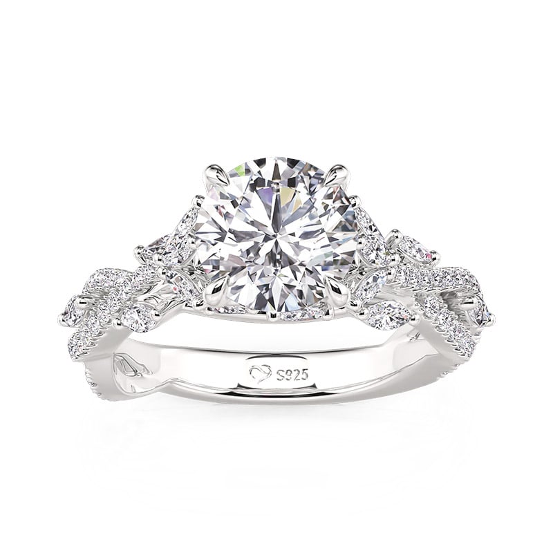 Jeulia Secret Garden Twisted Flower Leaf Round Engagement Ring