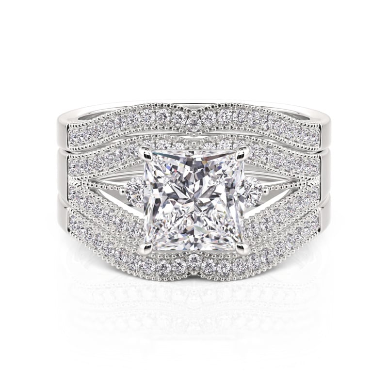 Jeulia Art Deco Princess Cut Bridal Ring Set 3PCS