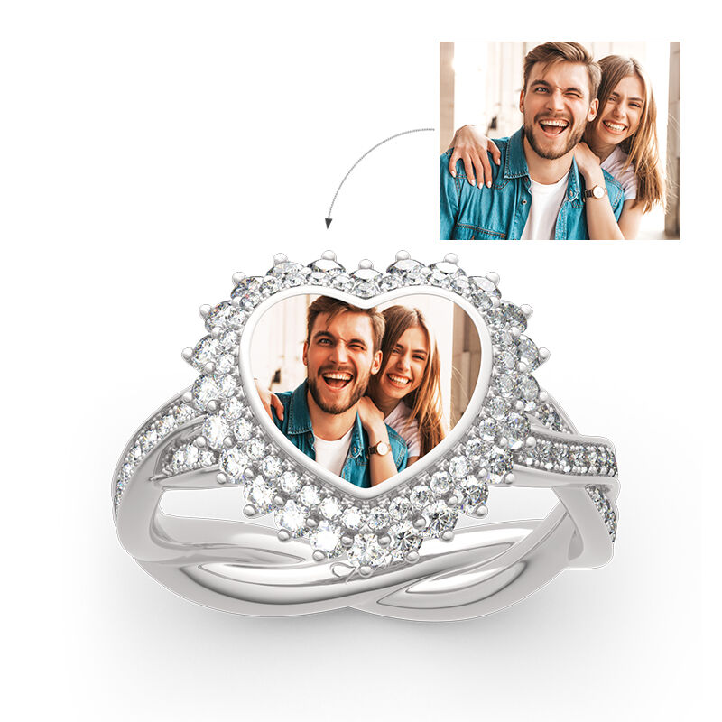 Jeulia "Unstoppable Love" Sterling Silver Personalized Photo Ring