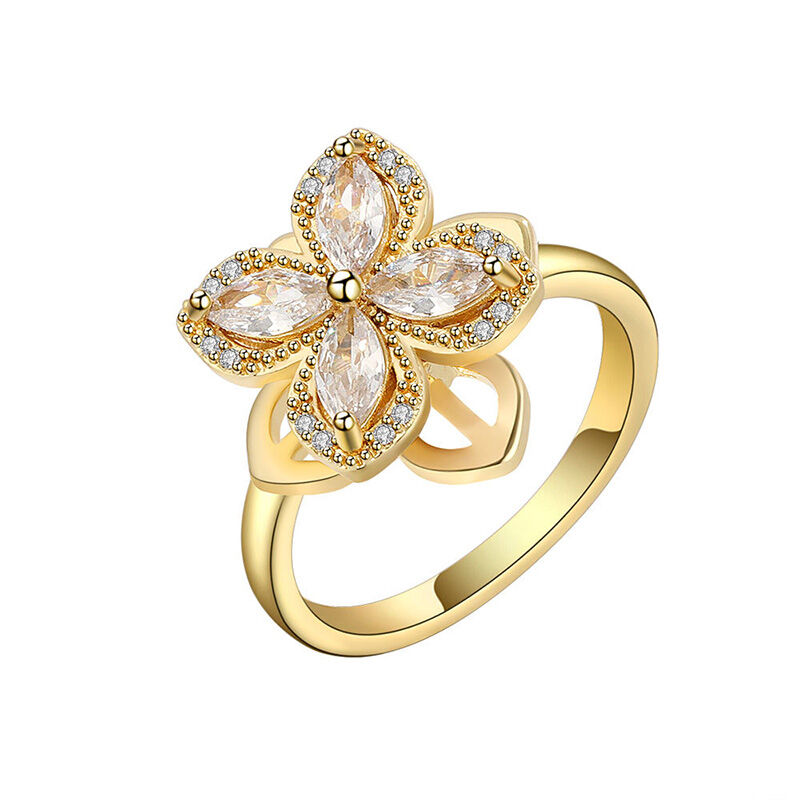 Jeulia Four-leaf Flower Rotating Soothe Sterling Silver Adjustable Open Ring