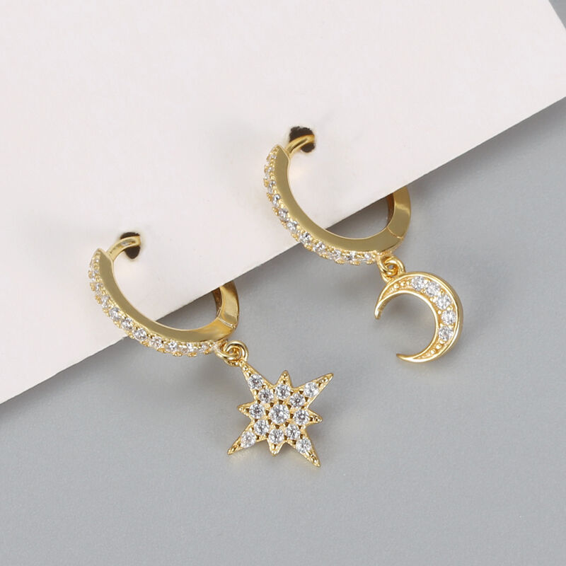 Jeulia Star & Moon Sterling Silver Asymmetrical Earrings