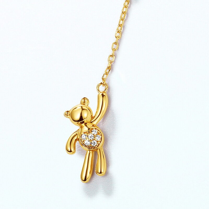 Jeulia Bear & Balloon Gold Tone Sterling Silver Necklace