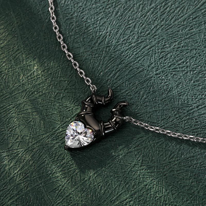 Jeulia "My Godmother" Heart Cut Black Sterling Silver Necklace