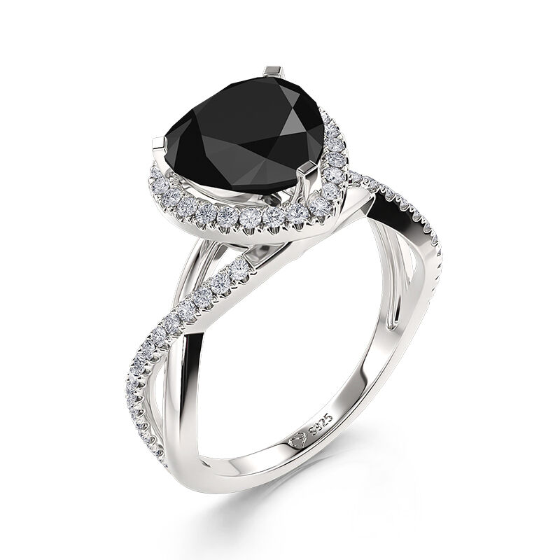 Jeulia Black Halo Heart Promise Ring Twist Sterling Silver