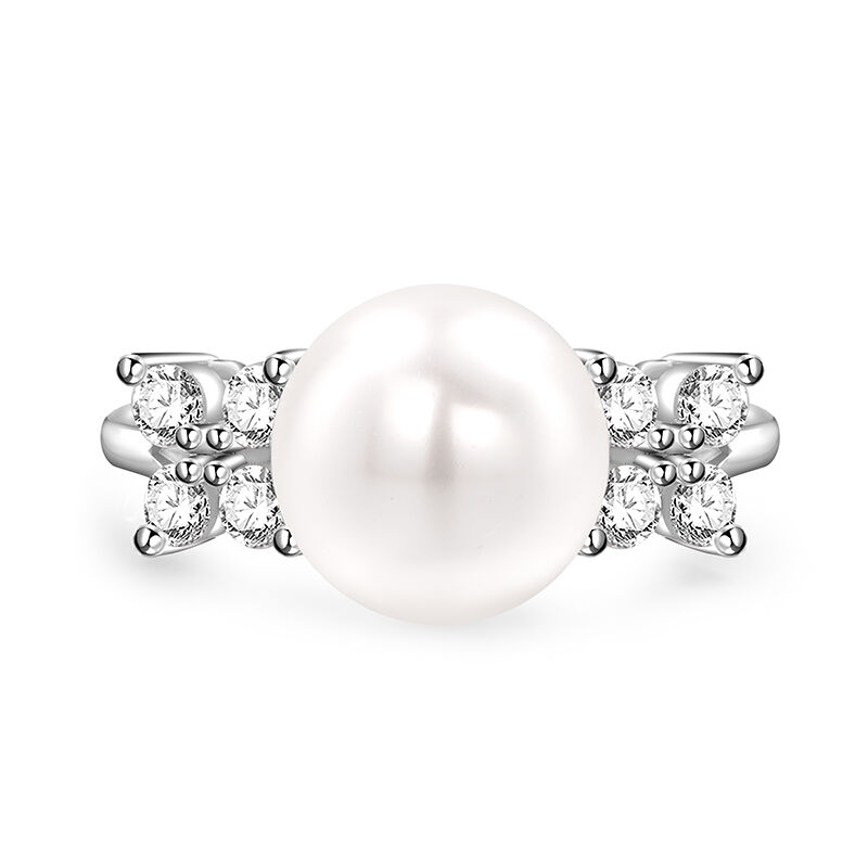 Jeulia Classic Four Leaf Clover Pearl Promise Ring Adjustable