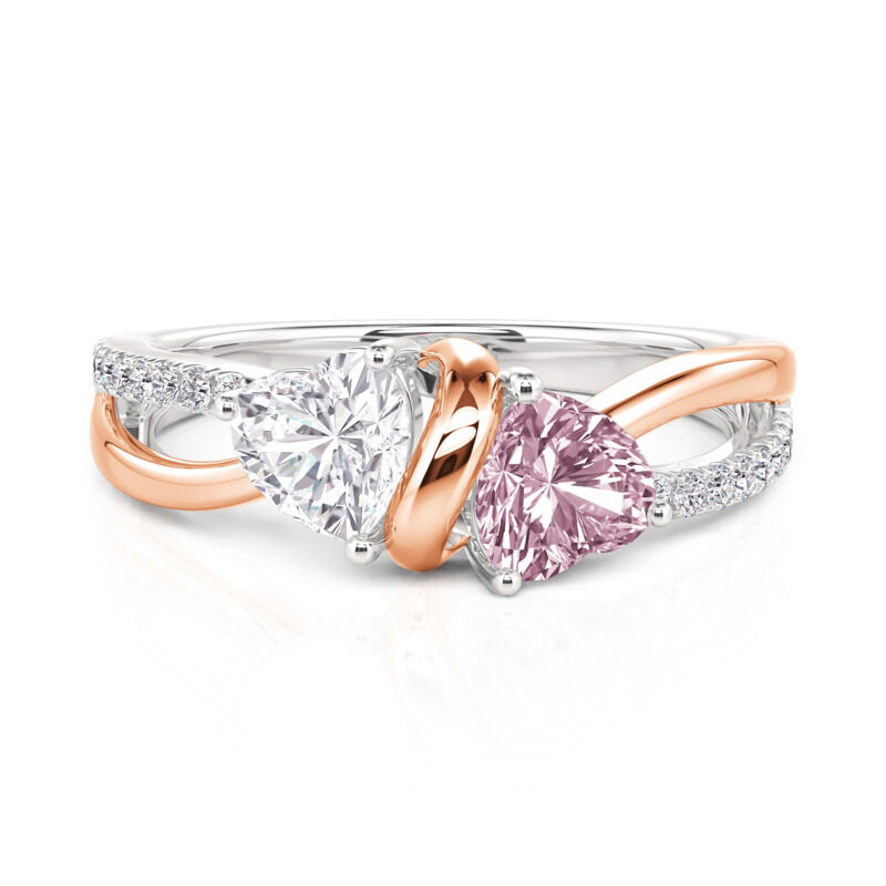 Jeulia Amore Bague de Fiançailles en Forme de Cœur avec Ruban Tordu Bicolore Personnalisée