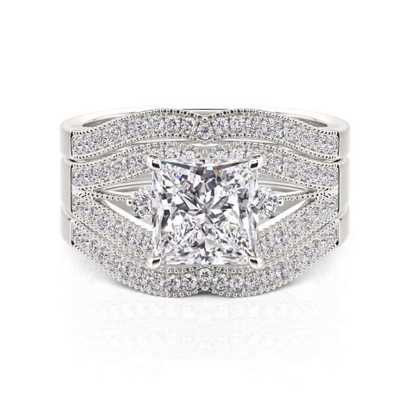 Jeulia Art Deco Princess Cut Bridal Ring Set 3PCS